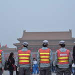 The flag lowering ceremony. Alongside the military, the days work crews all get involved.