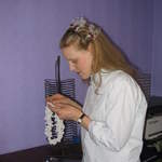 Catherine Martin (bridesmaid and groom's sister) sewing