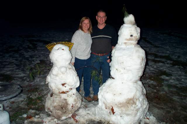 Robin and Steve, pictured with Snow-bride, and Snow-groom counterparts