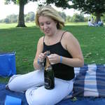 Claire and the first bottle of champers
