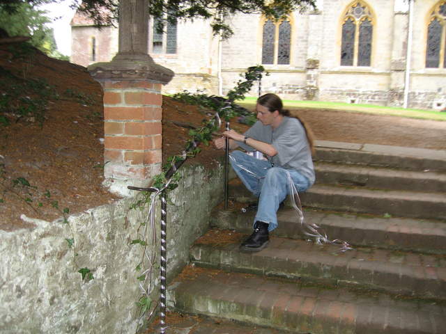 Kev decorating the railings