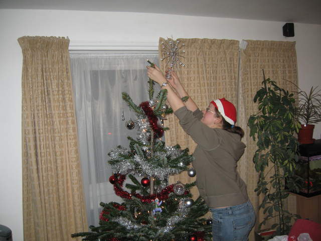 Ali putting the star on the tree