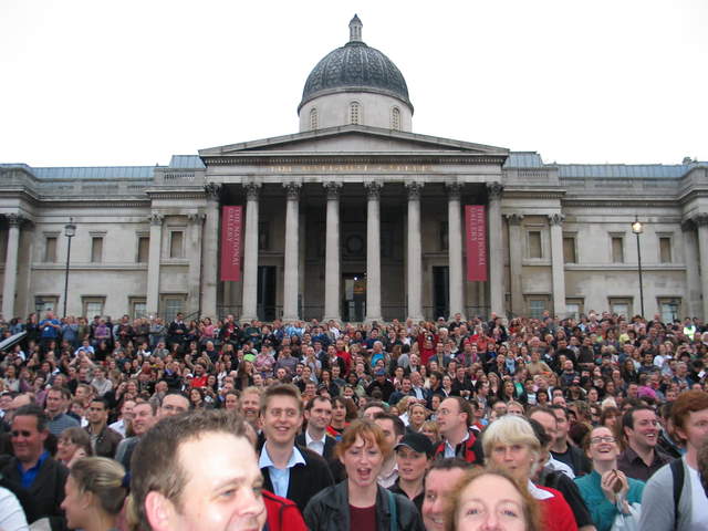 The crowds of Spamalot at Trafalgar Sq.