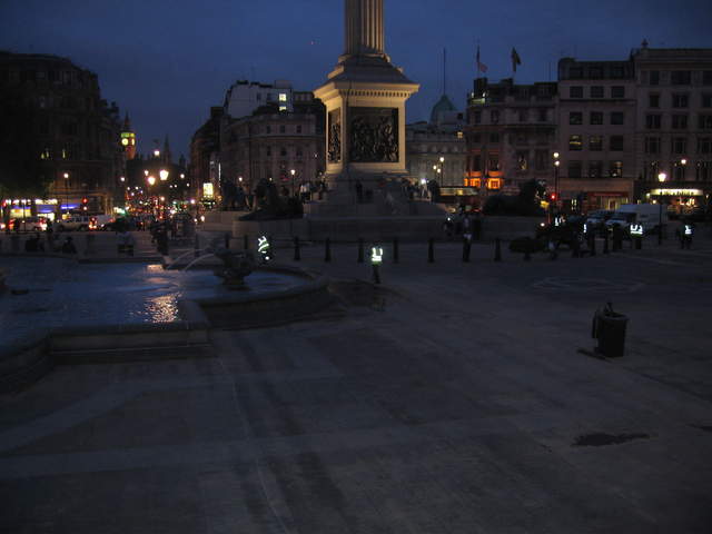 Trafalgar Sq. Green in the evening, after the clean-up