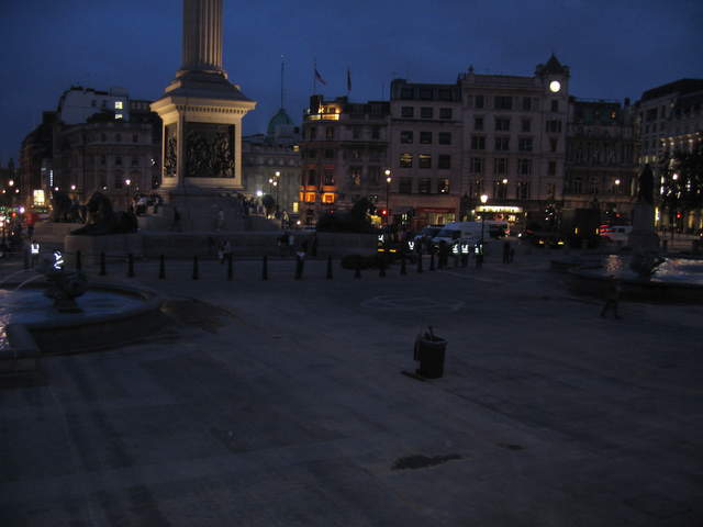 Trafalgar Sq. Green in the evening, after the clean-up