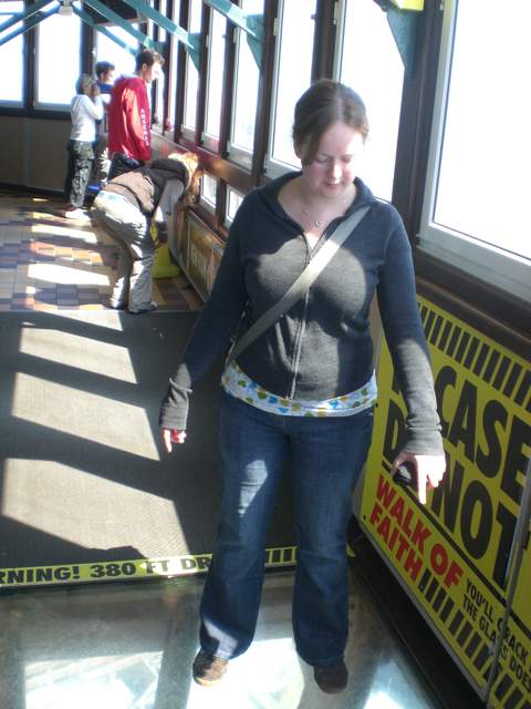 I think I'm saying 'ooooh, look at that. long way down innit?' or something