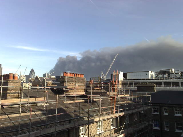 Smoke over London from a fire on the 2012 olympic site