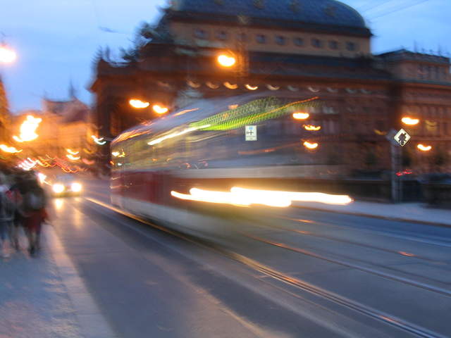 Tram at night