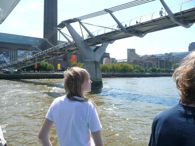 Catherine, Millenium Bridge and The Tate Modern from the Clipper