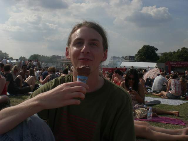 Kev with ice cream.  Smug.