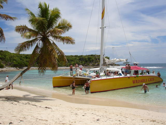 Stopping for lunch on round island cruise