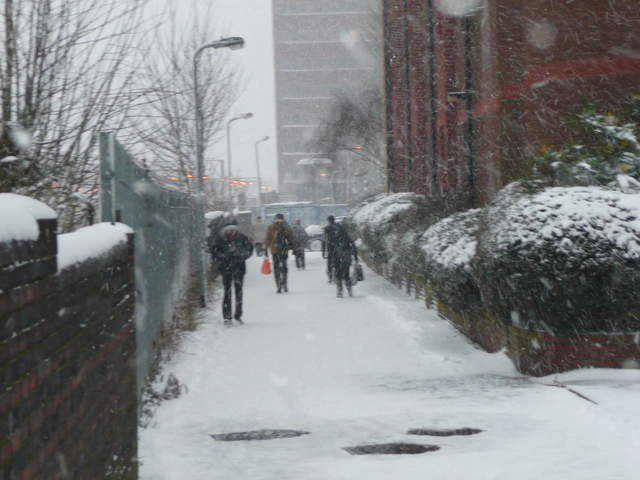 Commuters in the snow