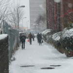 Commuters in the snow