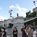 Marion knitting on the plinth