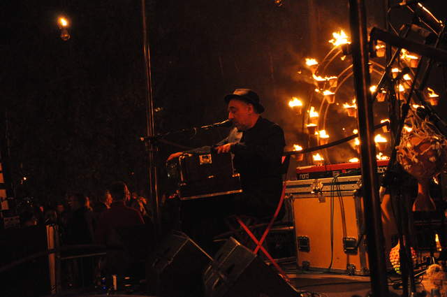 Musicians in the fire garden