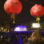 Lanterns and stage at Trafalgar Sq.