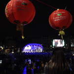 Lanterns and stage at Trafalgar Sq.