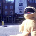 Zippy in front of the Paper Moon Pub (under new management, dontcha know)