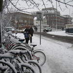Bicycles in the snow at Watford Junction