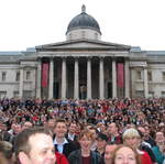 The crowds of Spamalot at Trafalgar Sq.