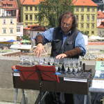 Musician playing wine glasses