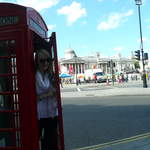Catherine in the phone box, and Trafalgar Sq.