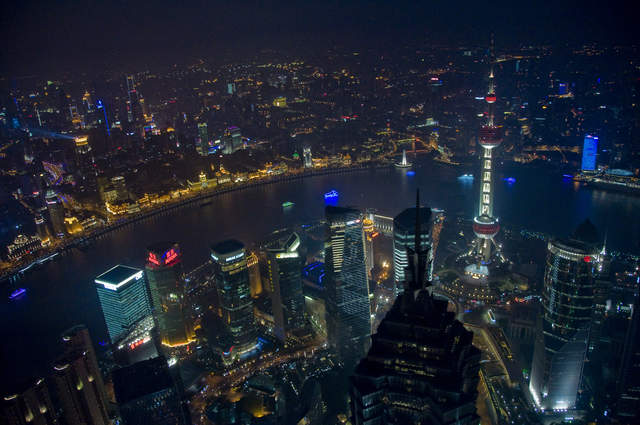 Skyline at Pudong, from the Shanghai World Financial Center, the world's highest public observation floor (2011)