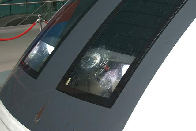 Maglev - fast enough to destroy windscreens, and I think that's blood...