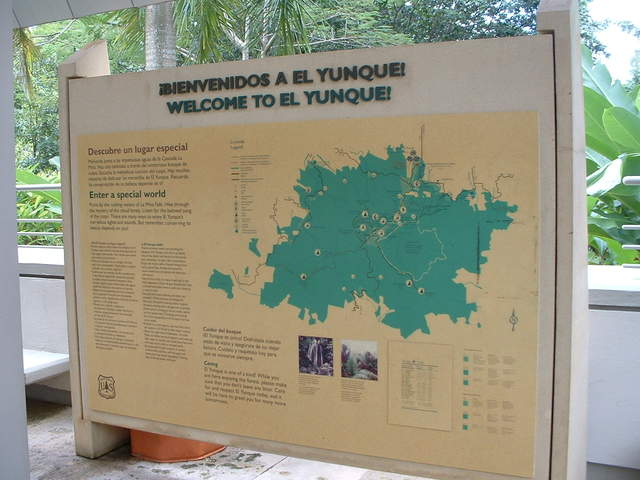 Information sign at the El Portal Tropical Forest Center at the El Yunque Rainforest, Puerto Rico
