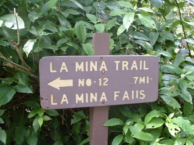 Sign post at La Mina Falls entrance