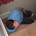 Ian Buckler stuck on the stairs