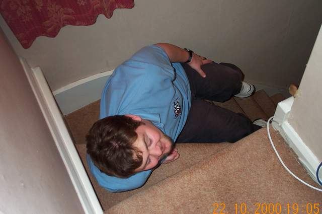 Ian Buckler stuck on the stairs