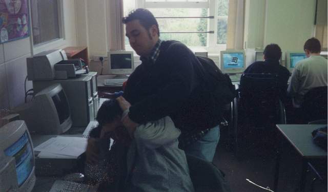 Ben Leah showing Mark Roughan how to scan his face