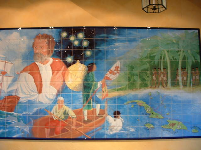 Hand painted tile depicting Christopher Columbus