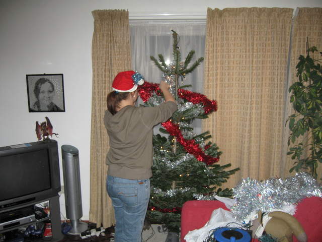Ali tinseling the tree