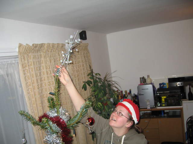 Ali putting the star on the tree