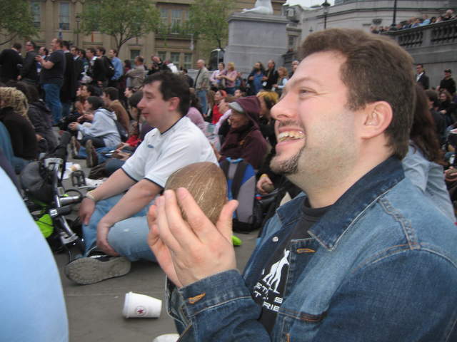 Mike, gleefully banging his nuts