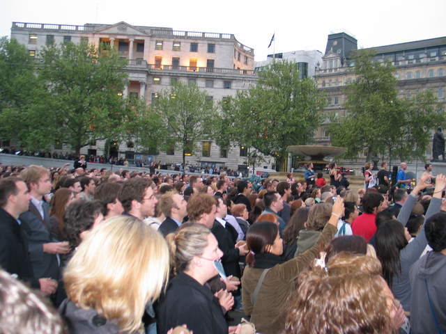 The crowds of Spamalot at Trafalgar Sq.