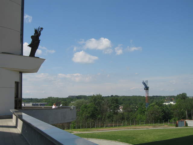 Sanctuary of God's Mercy statue on the tower