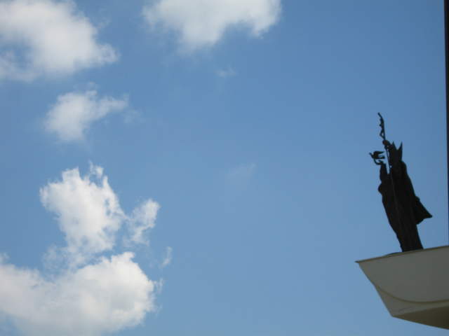 Sanctuary of God's Mercy statue on the tower