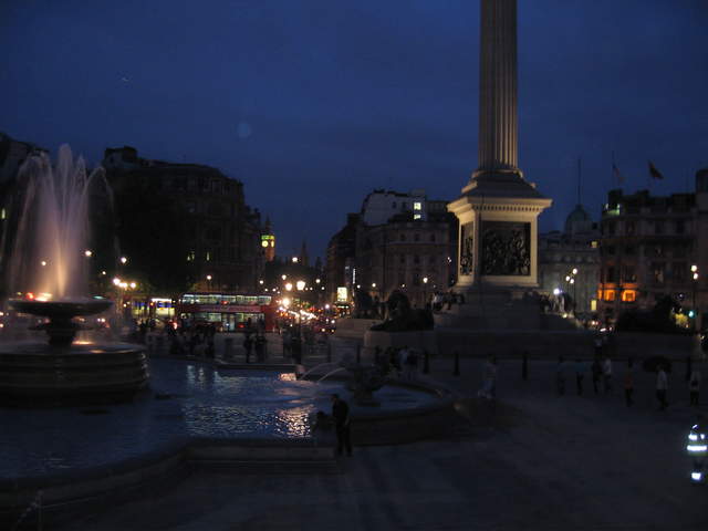 Trafalgar Sq. Green in the evening, after the clean-up
