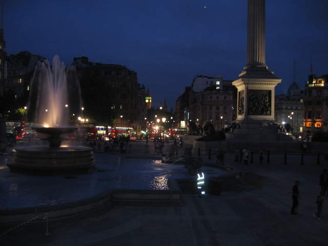 Trafalgar Sq. Green in the evening, after the clean-up