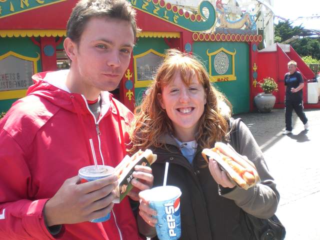 Hotdogs for Gemma and Andy - look how happy she is!