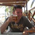 Turton having a beer on our last day