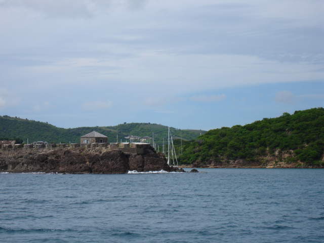 Entrane to English Harbour showing defending fort