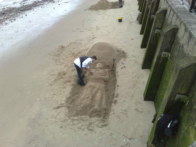 Halloween grave sand sculpture