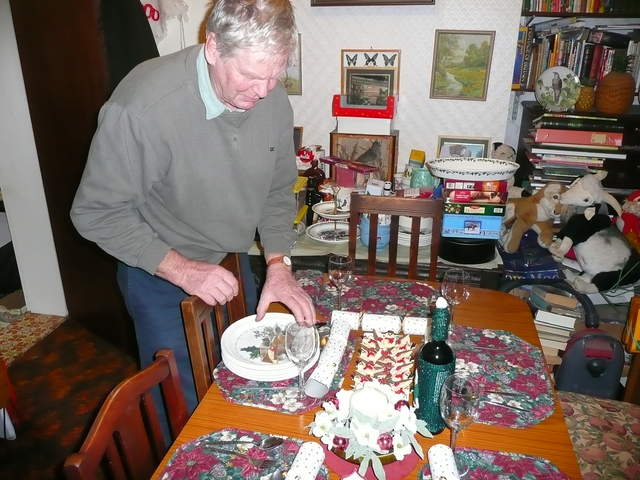 Dad preparing the table