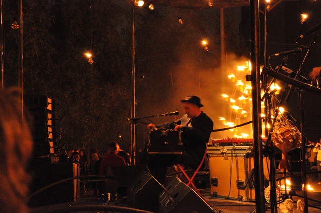 Musicians in the fire garden