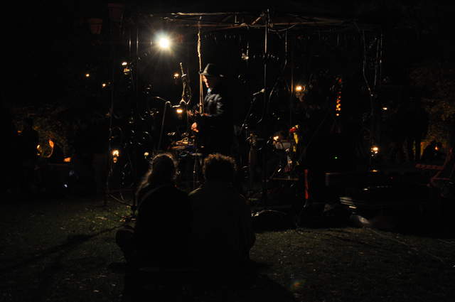 Musicians in the fire garden