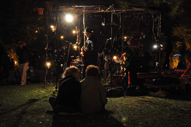 Musicians in the fire garden